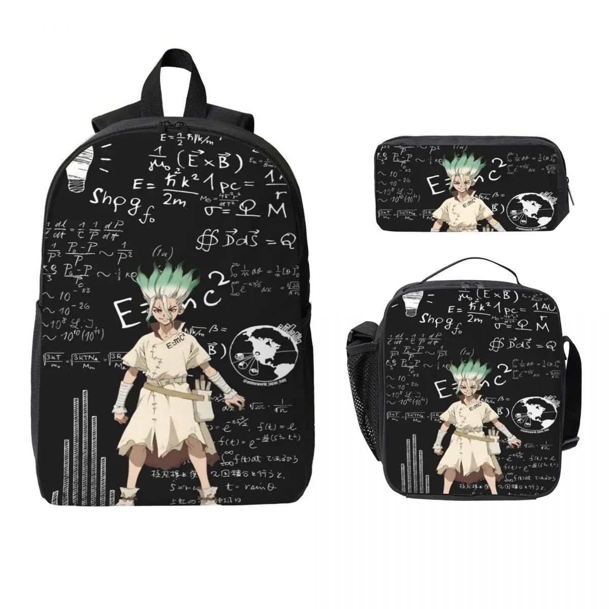 

3Pcs Dr Stones Anime Manga Backpack Set for Girls Boys Pen Bags Bookbag Sets with Lunch Box For School Students Knapsack
