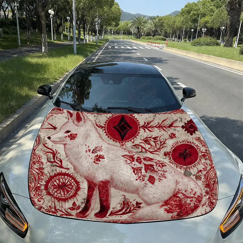 

Наклейка на капот автомобиля с тотемом белой лисы, прочные автомобильные виниловые обертки, подходящие для большинства автомобилей, защитная пленка на капот двигателя автомобиля в подарок