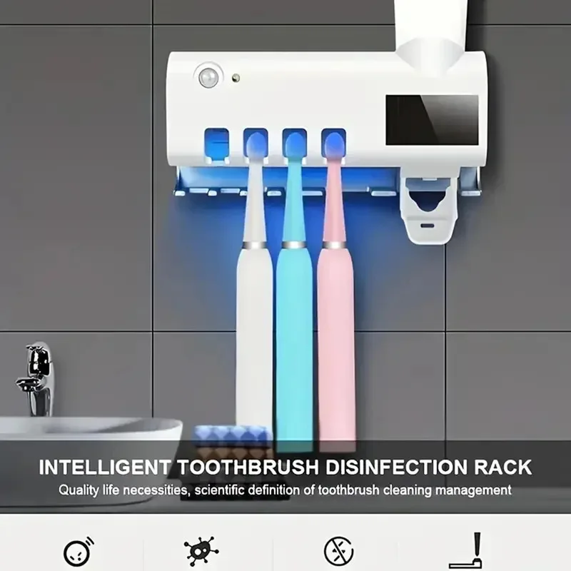 【セール中】歯を保護するための UV 消毒歯ブラシホルダー ? 壁に取り付けられた自動歯磨き粉ディスペンサー & スクイーズ キット