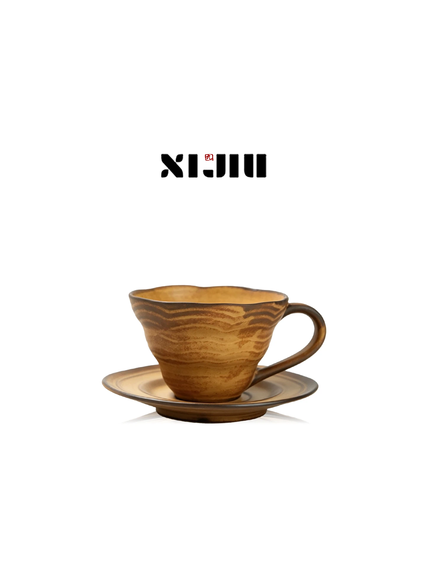 Vintage Caramel Glazed Large Capacity Coffee Cup Handmade Ceramic Retro Style Gift Box Set with Coaster for Cafe And 16+ Years