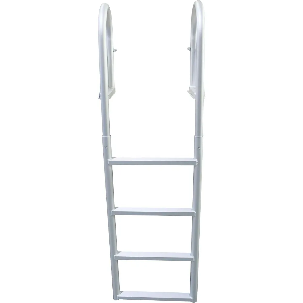 Heavy-Duty Flip-Up Dock Ladder: 4-Step, 21 Step Width, 49.5 Below Deck, Round Tube Frame