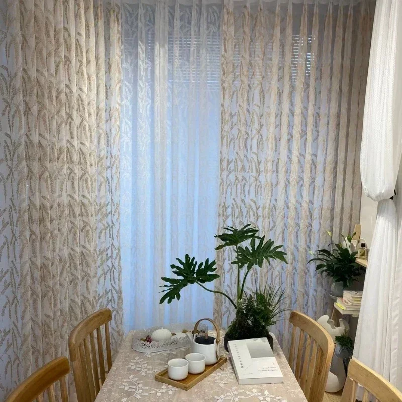 Screen Curtain Wheat Ear Embroidery White Window Screen Curtains For Living Room Bedroom French Window Balcony Floating Window