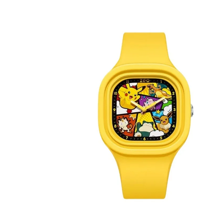 Pokemons Cartoon Pikachu Cute Printing Square Silicone Watch Children Boy and Girl Watch Fashion Watch Birthday Gifts