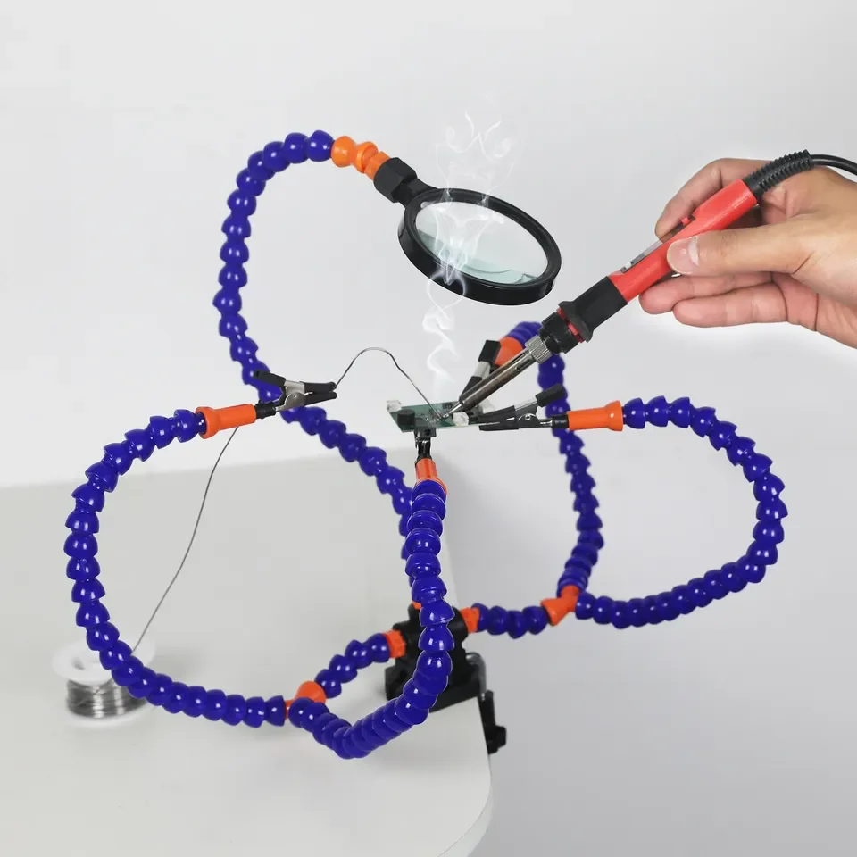 Third Hand Helping Hands Soldering Station Tool With 3X Magnifier/5 Flexible Arms Welding Repair PCB Holder