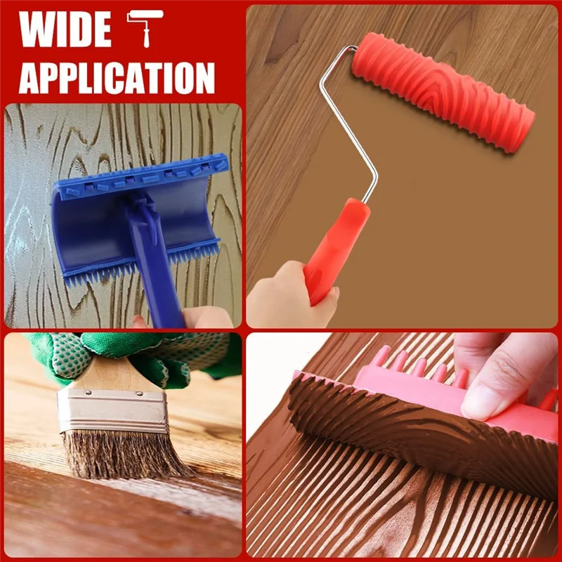 8 Pieces Wood Paint Tool Set, Texture Roller, Graining Rocker, Paint Brushes For Wall, Floor, DIY Room Decoration-A78G