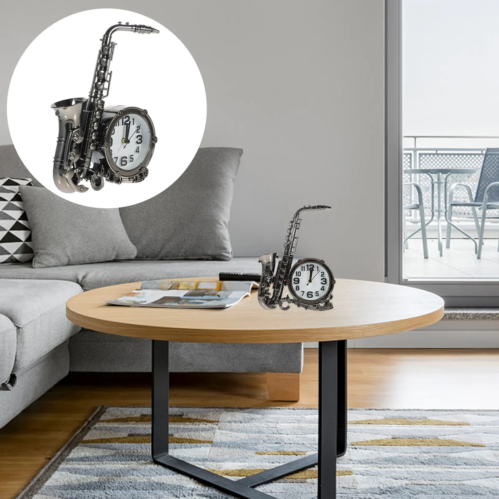 Modern Saxophone Shaped Clock Alarm Function Decorative Piece for Living Room Bedroom Desk Top Interior Home Decor Item