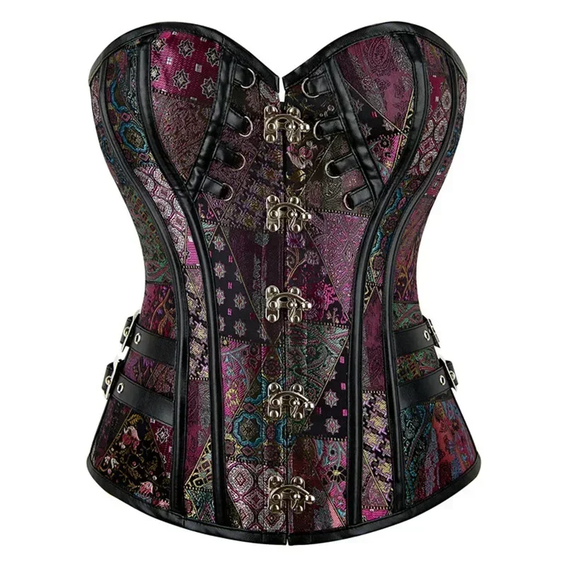 Purple Corset Steampunk Women Bustier Top Gothic Sexy Jacquard Vintage Overbust Corselet Plus Size