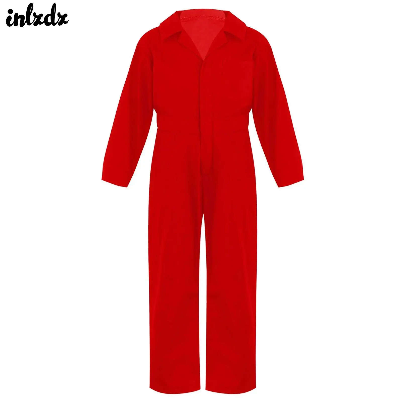 Kids Boys Flight Suit Mechanic Boiler Cosplay Costume Zipper Closure Front Overalls Solid Color Coverall Jumpsuit with Pocket