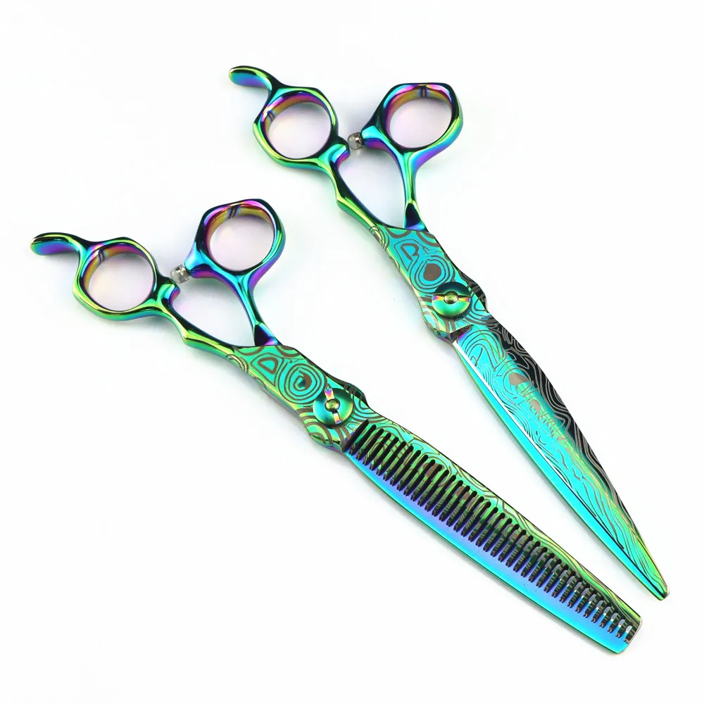 Professional 7 '' Green Damascus scissor Upscale hair scissors haircut thinning barber tools cutting shears Hairdresser scissors