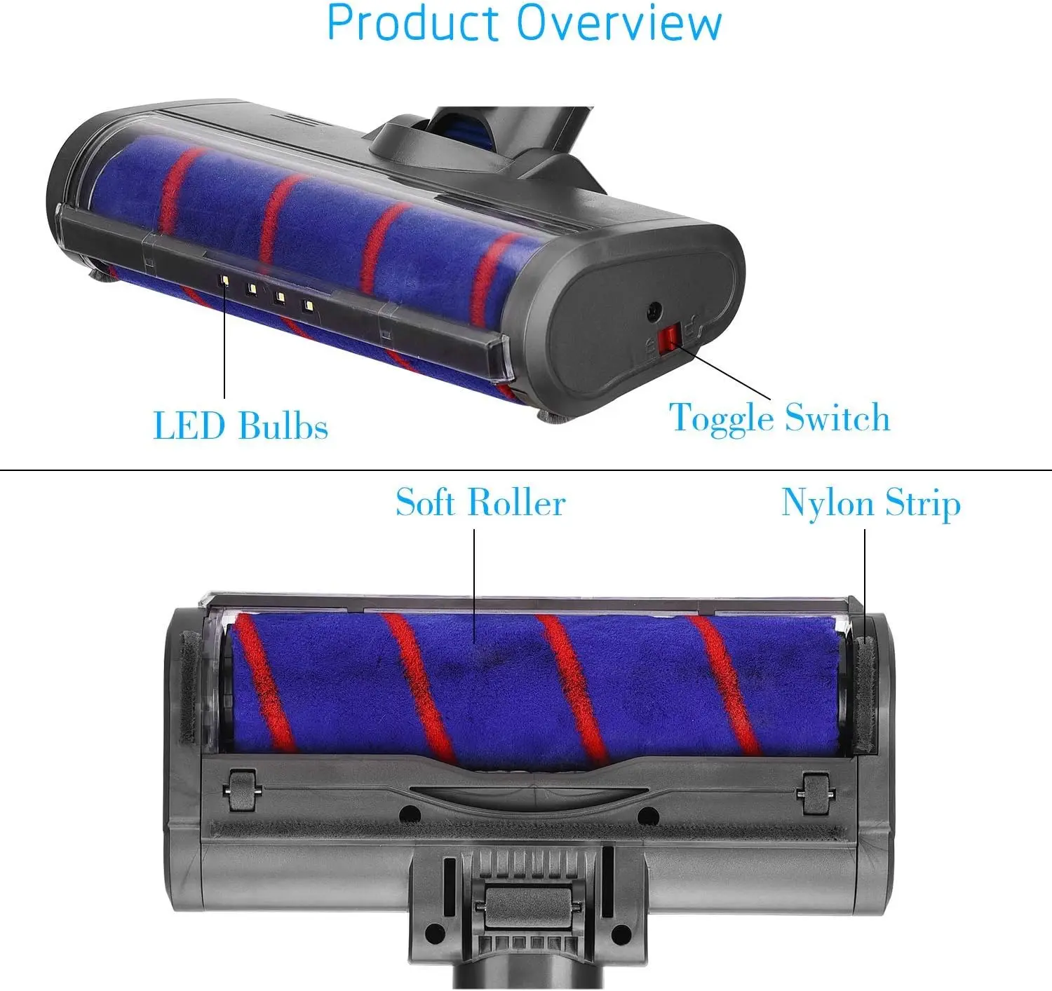 Soft Roller Cleaner Head with LED Headlights for Dyson V6 Animal/ V6 Motorhead /DC58/DC59/DC61/DC62/DC74 Vacuum Cleaner Parts