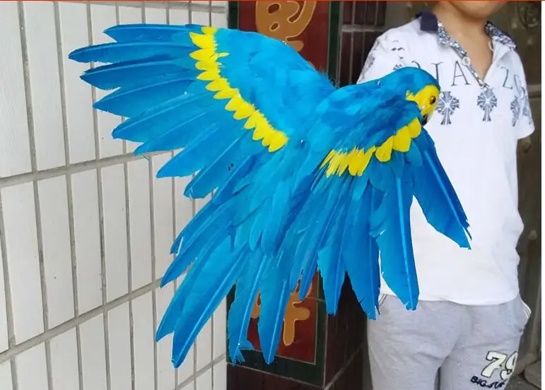 big real life blue&yellow parrot model foam&furs wings parrot bird model gift about 40x60cm d0216