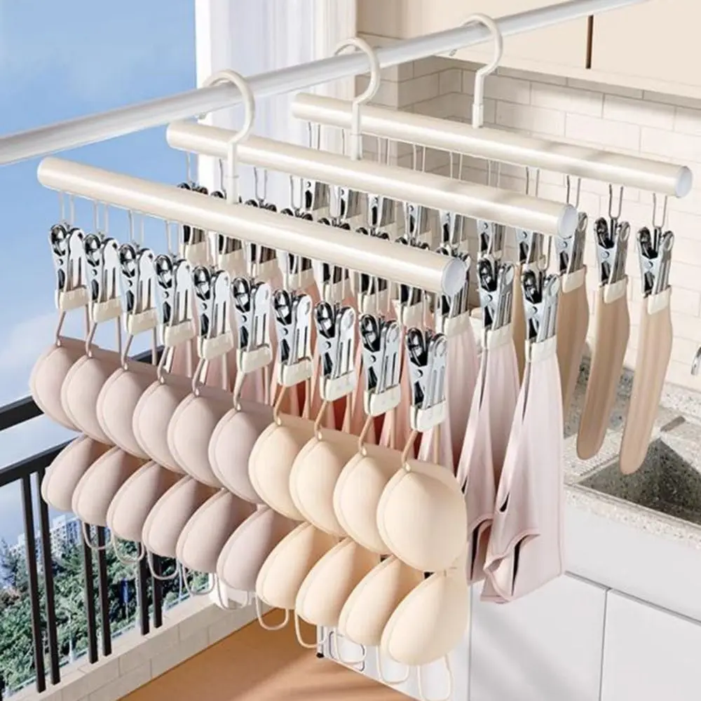 

3Pcs Stainless Steel Clothes Drying Hanger Anti-Slip Space Saving Socks Drying Rack Windproof with 10 Clips