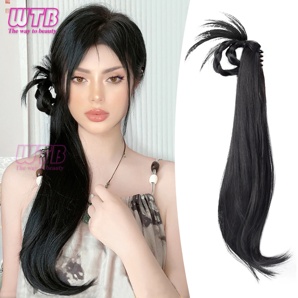 

WTB Wig Women's Braid New Chinese Style Grip Clip Gentle Weaving Side Ball Head Low Horsetail Micro Roll Wig