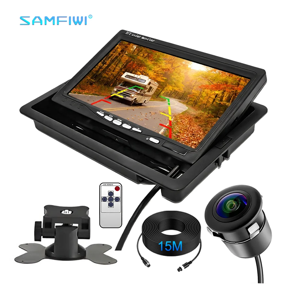 7 Inch TFT LCD Monitor AHD Car Rear View Camera Kit Wide Angle Waterproof Backup Reverse Camera 4-Pin Aviation Connector for SUV