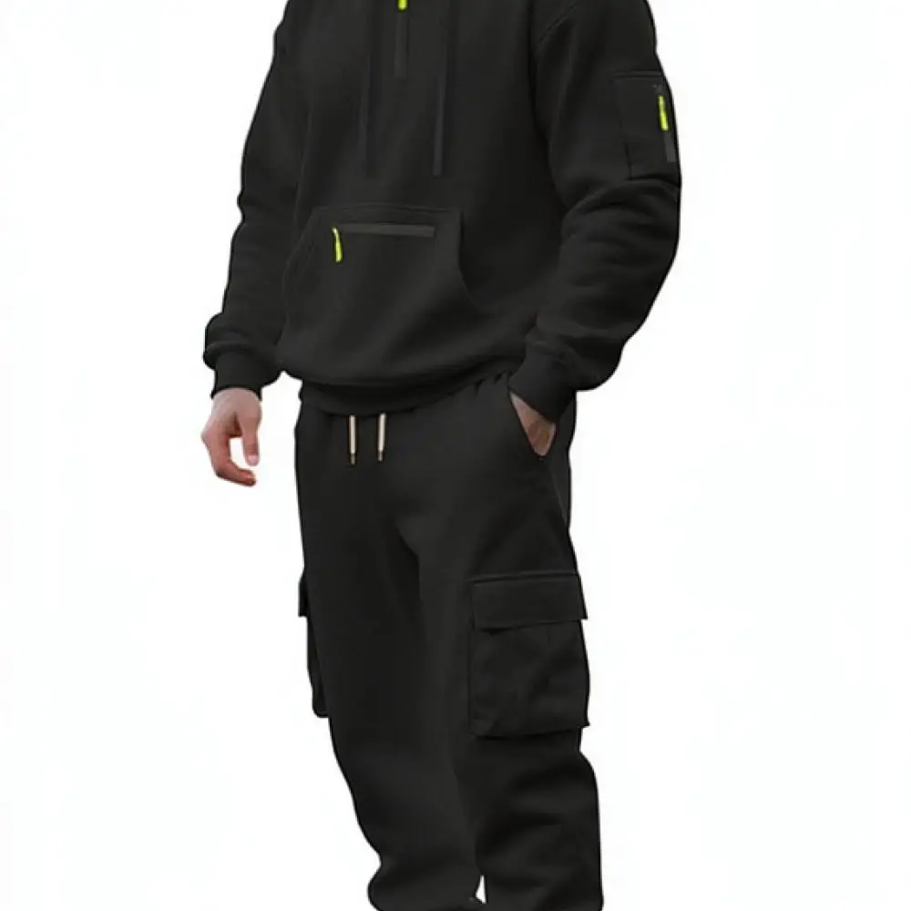 Mens Heavyweight Winter Tracksuit Thick Fleece Lined Hoodie Cargo Pants Set Oversized Casual Sportswear Workout Jogging Outfit