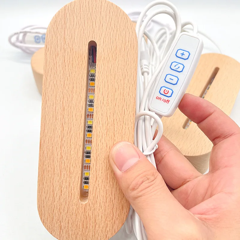 Dimmable 3 Colors Oval USB Led Light Base Warm White Cold Light for Acrylic Glass Night Lamps