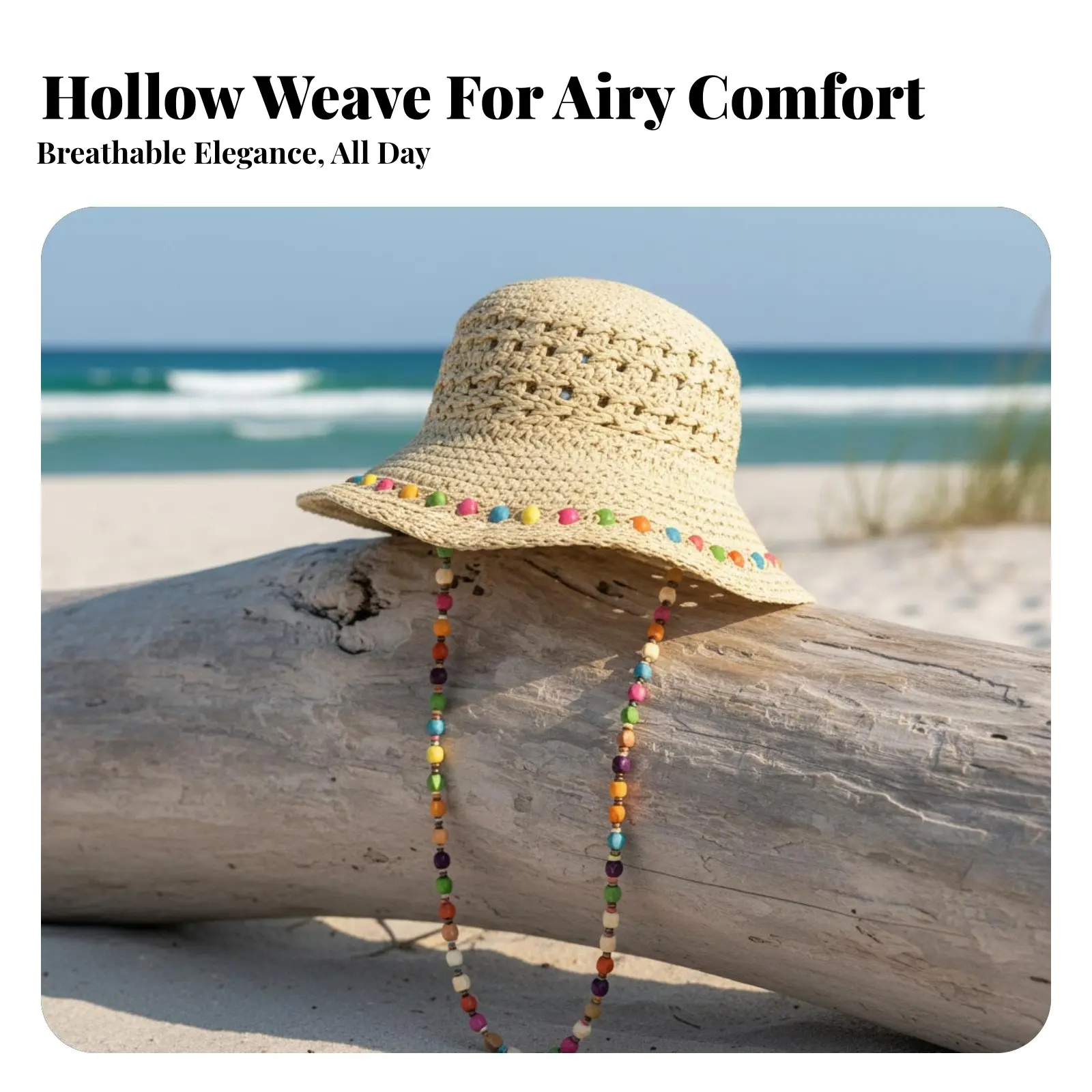 

Women's Wide Brim Hat, Foldable, Hollow Perforated, Sun Protection, Autumn, Tan