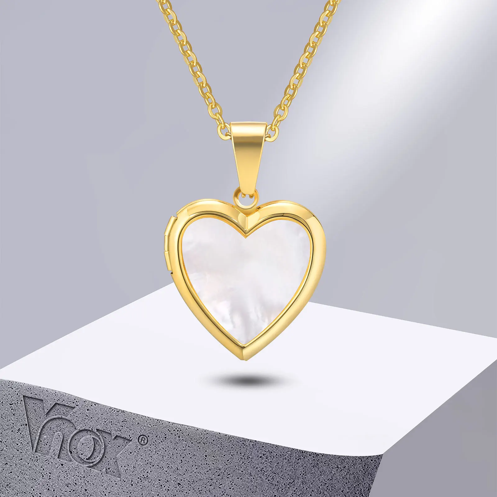 Vnox Women Locket Necklaces, Openable Heart Pendants, Stainless Steel Shell Photo Frame Necklace