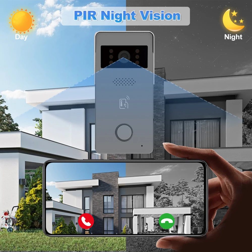 2 Wire 1080P WiFi Video Intercom Visual Door Phone for Home Tuya Smart APP Night Vision Recording Intercom Doorbell Camera