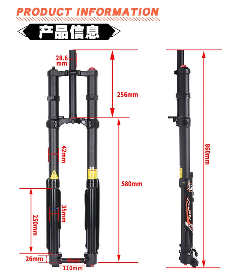 DNM-Bicycle Double Shoulder Fork, USD-8N, DH FR, 110X20 Boost, Air Suspension 26, 27.5, Travel 200mm Downhill, High Quality