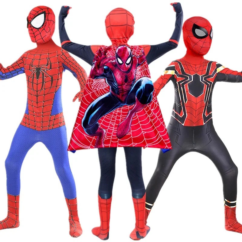 MARVEL Spider Man Costumes Kids Boys Cosplay Spandex Suit with Capes Children Birthday Christmas New Year Gift