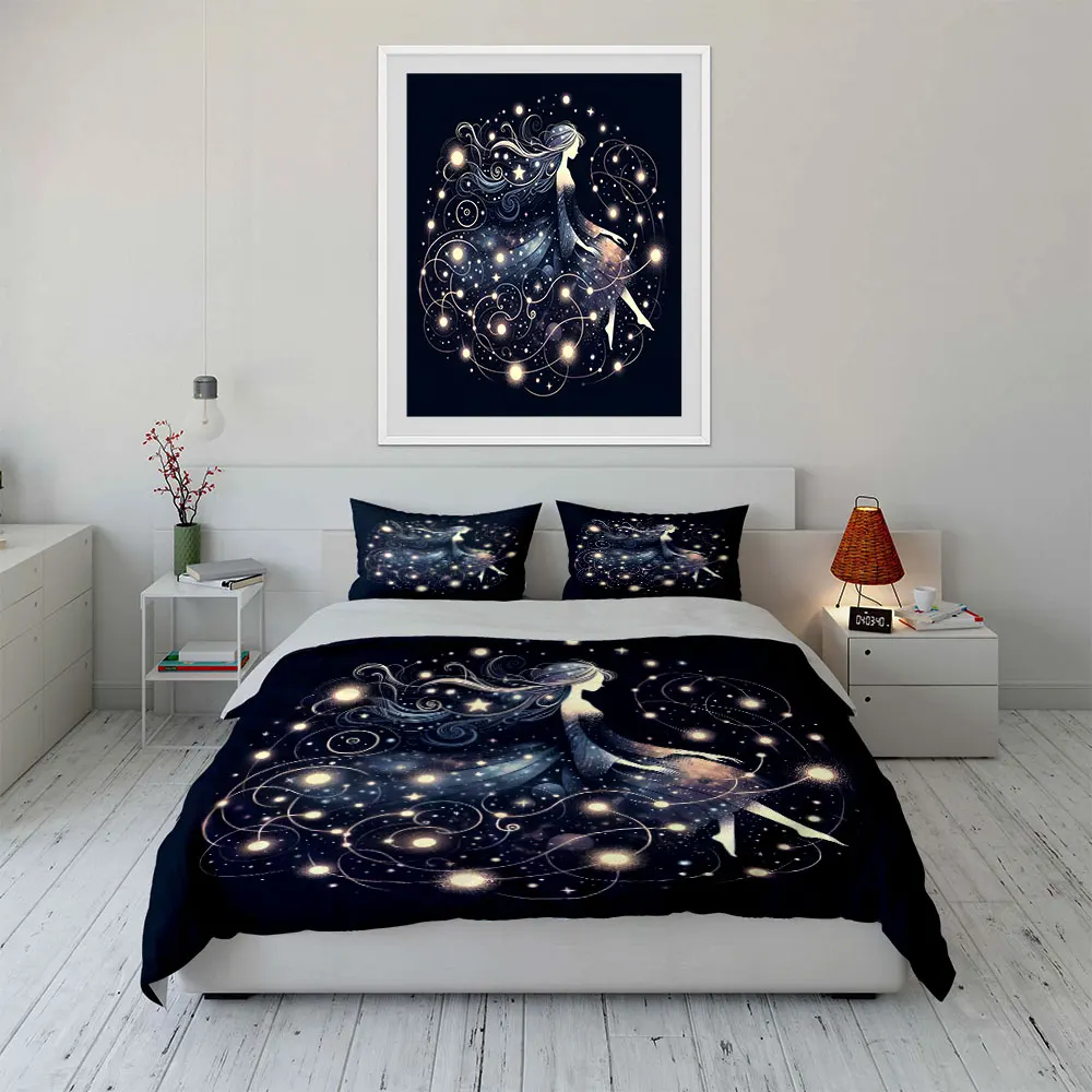 

"Starry Night Themed Decor Set" Bedding Set with 1 Duvet Cover 2 Pillowcases Single Double King Queen, Gift
