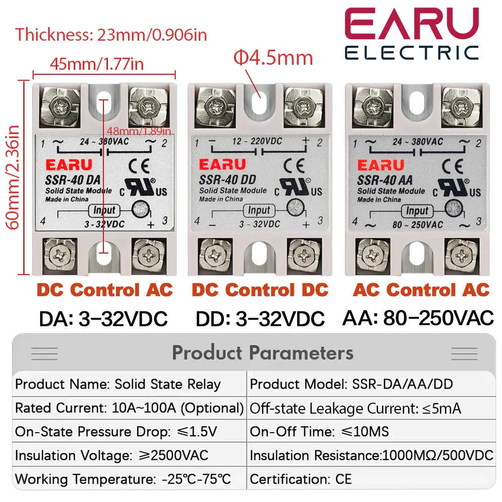 SSR-25DA SSR-40DA SSR-40AA SSR-40DD SSR 10A 25A 40A 60A 80A 100A DD DA AA Solid State Relay Module for PID Temperature Control