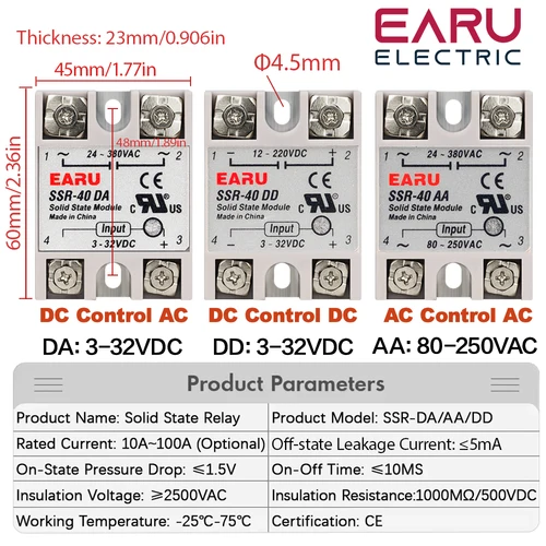 Imagen 2 del producto SSR-25DA SSR-40DA SSR-40AA SSR-40DD SSR 10A 25A 40A 60A 80A 100A DD DA AA Módulo de relé de estado sólido para control de temperatura PID