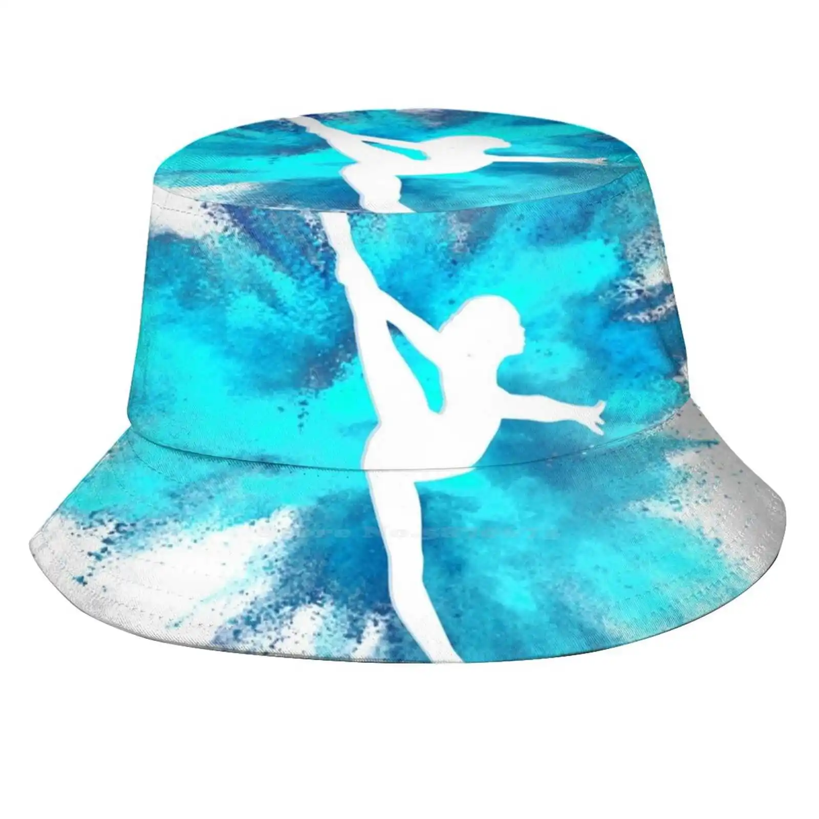 Gymnast Silhouette - Blue Explosion Bucket Hat Beach Tourism Hats Breathable Sun Cap All Around Double Back Handstand Yurchenko