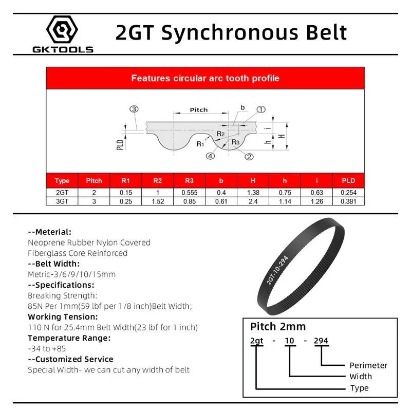 GKTOOLS C-15 3D Printer GT2 6mm Closed Loop Rubber 2GT Timing Belt Length 960 976 1000 1040 1100 11440 1164 1180 1210 1220 mm