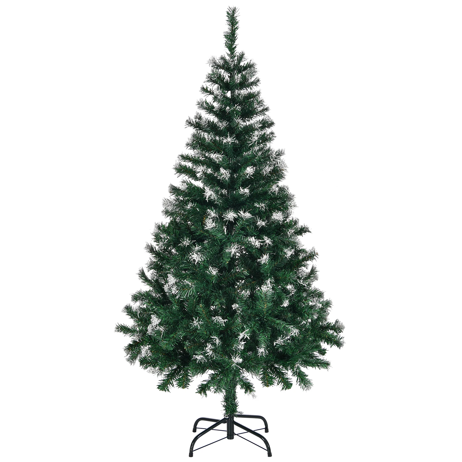 5 FT Artificial Snow Tipped Christmas Tree, Unlit Christmas Pine Tree with 480 Branch Tips and Sturdy Metal Stand