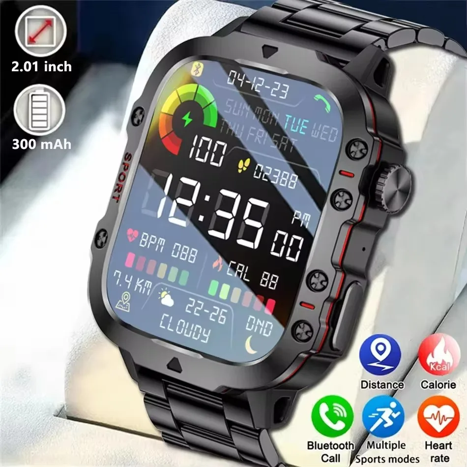

2026 New Outdoor Sports Smart Watch 2.01 inch HD Screen LED Flashlight Bluetooth Talking Smart Watch for Men Women Holiday Gifts