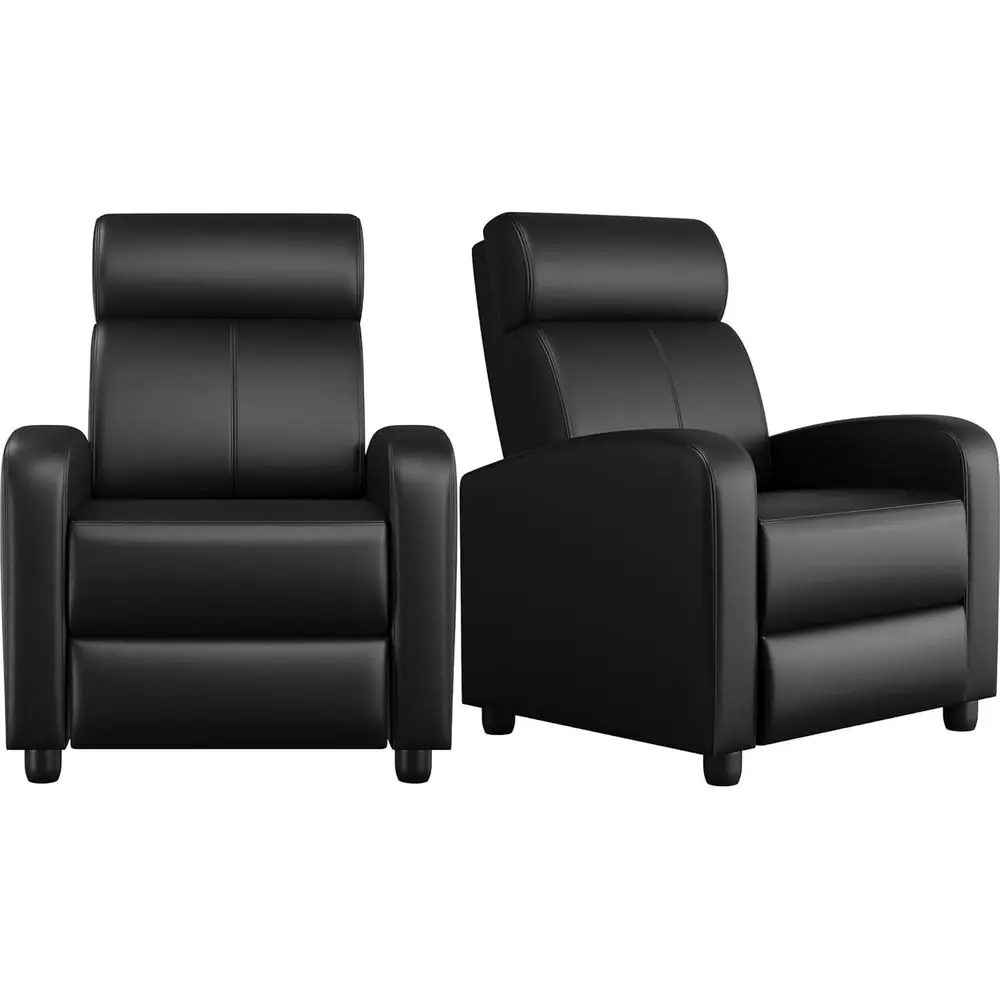 

Black 2-Seat Reclining Leather Chaise Lounge Sofa for Home Theater or Living Room