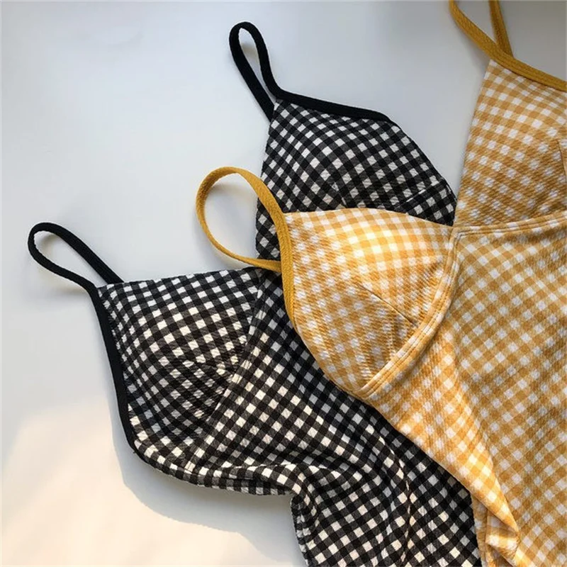 Women's Swimwear 2024 Women Bikini Plaid Swimsuit Backless Sexy One-Piece Hot Spring Swimwear M-XL