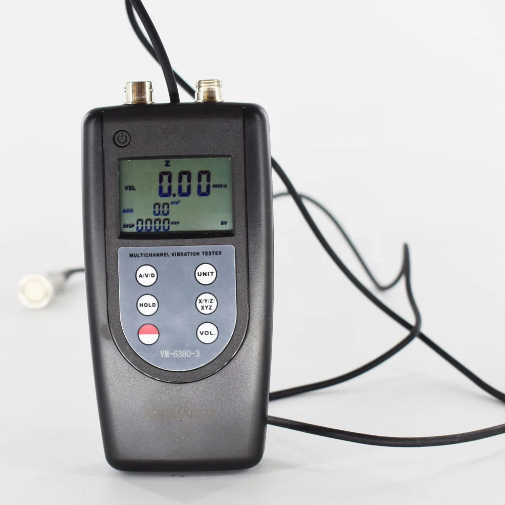 VM-6380-3 Digital 3D Vibration Tester Meter 3 Channels Vibrometer With 3 Piezoelectric Transducers Analyzer
