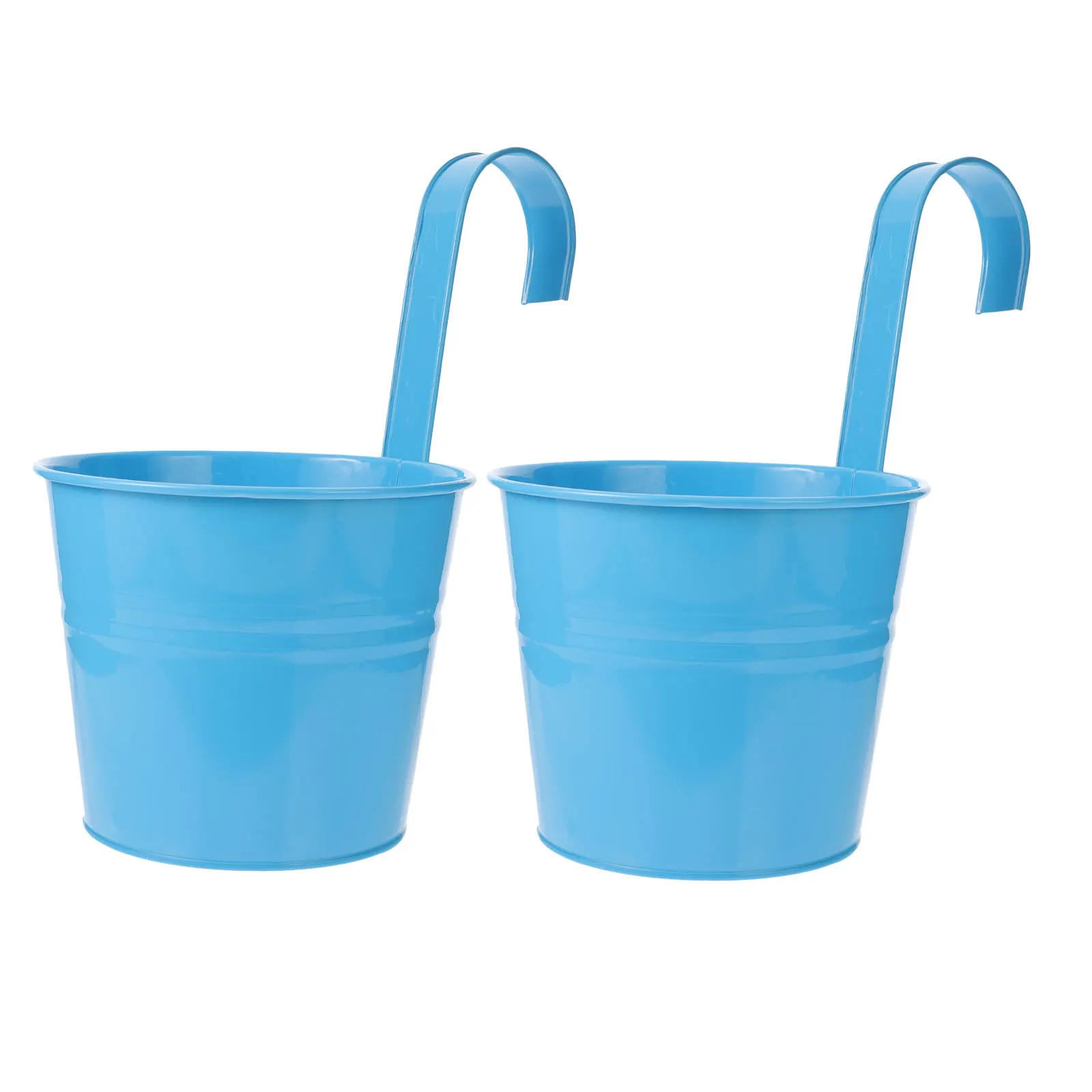 

2 pcs Tinplate Flower Pots Flower Hanging Buckets Blue Planters Garden Potted Plant Baskets Balcony Decor