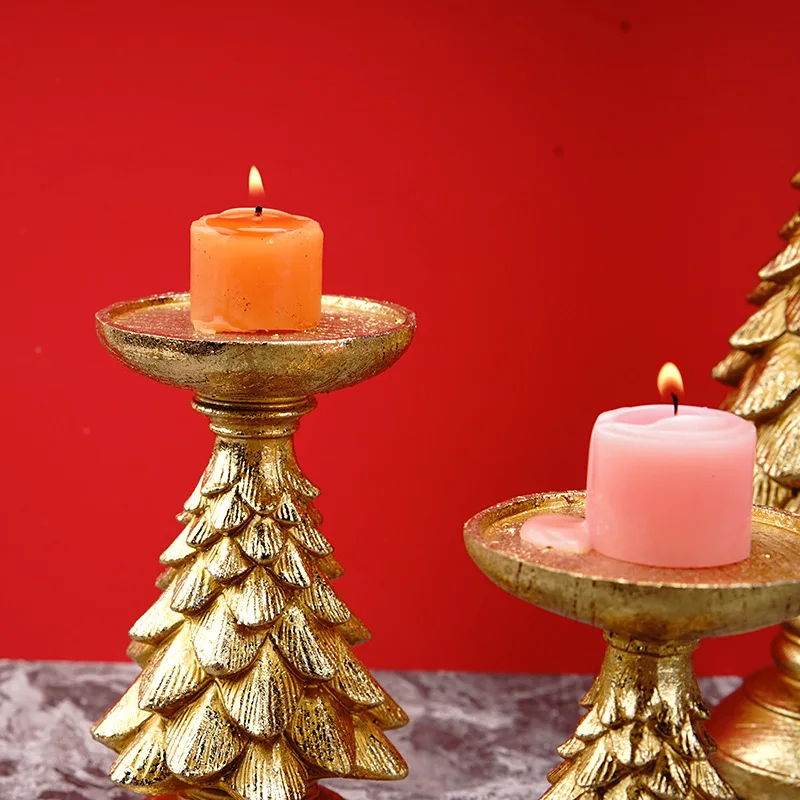 NORTHEUINS Resin Vintage Candlestick Home Objects Christmas Tree Decoration Candle Holder Dinning Room Desktop Props Ornaments