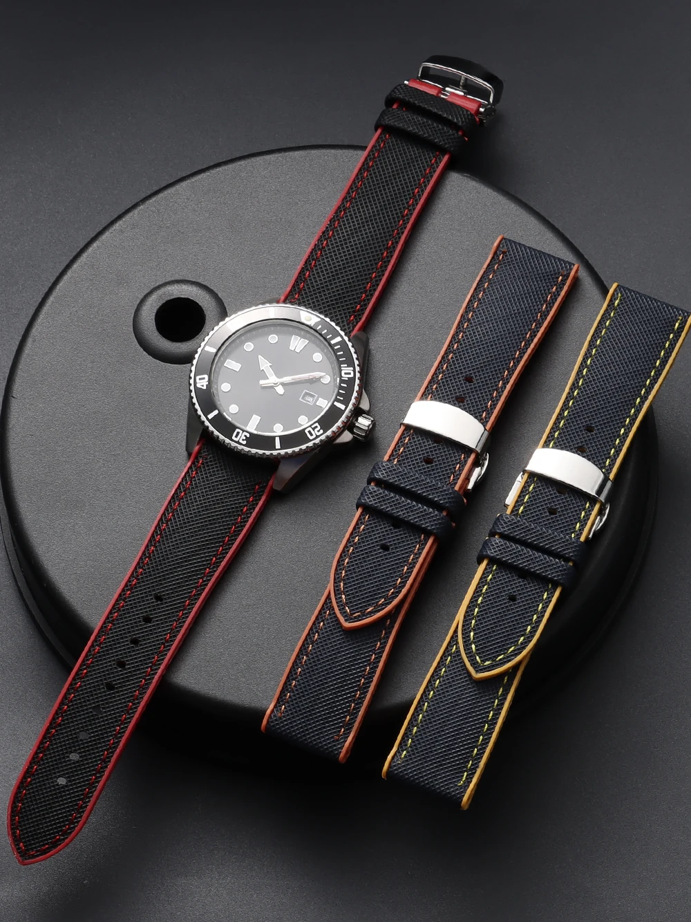 Nylon-Segeltuch-Gummi-Hybrid-Uhrenarmband 18/19/20/21/22/24mm Silikon Wasserdichtes Uhrenband Orange Blau Armband mit Schmetterlingsverschluss