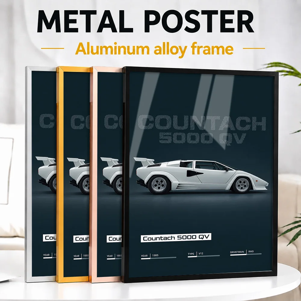 Italian Countach 5000 QV Bianco Polo Park Supercar Framed Metal Print Customized Road Icon Tribute Wall Art Enhances Home Office