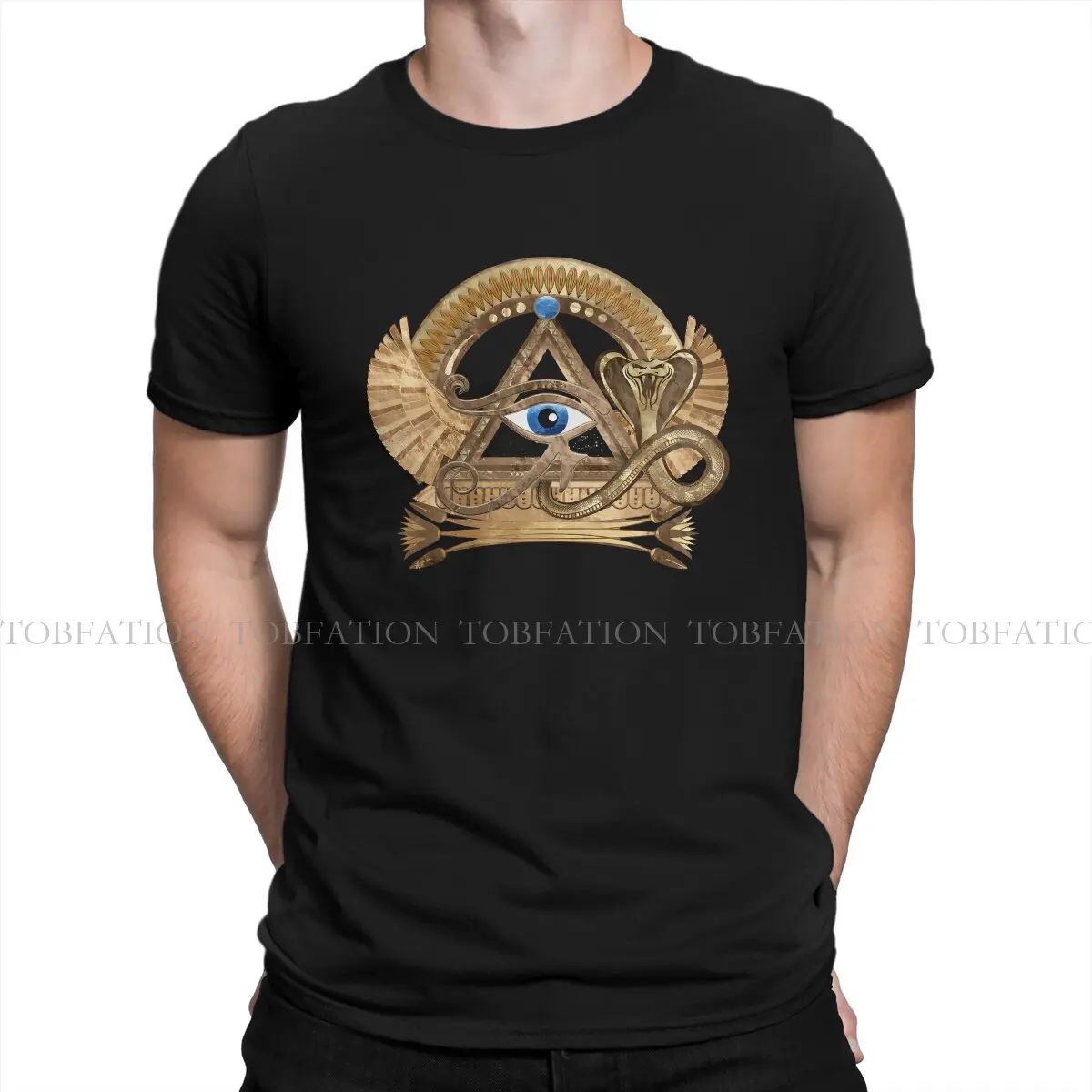 Wadjet Ornament Round Collar TShirt Eye of Horus Egyptian Fabric Original T Shirt Men Tops New Design Fluffy