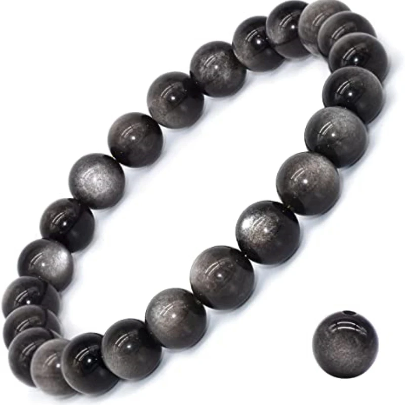 Natural Gemstone Bracelet 8mm Round Beads Healing Silver Obsidian For Women Men Party Fashion Luxury Jewelry Christmas Gifts