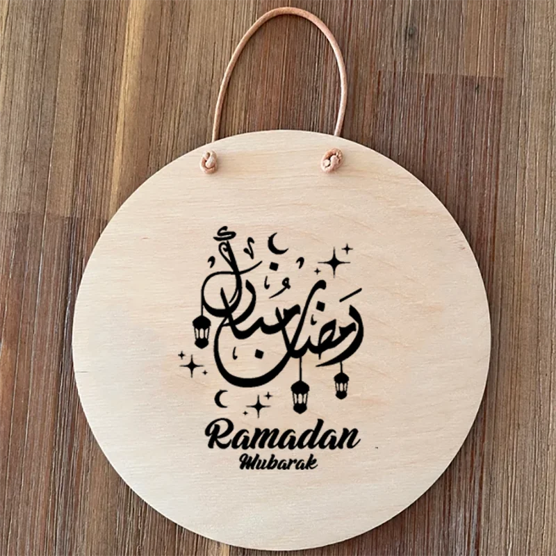 

Laser Engraving Ramadan Mubarak Wall Hanging Ramadan Wooden Sign Front Door Wooden Sign Home Room Gifts for Muslim Eid Favor