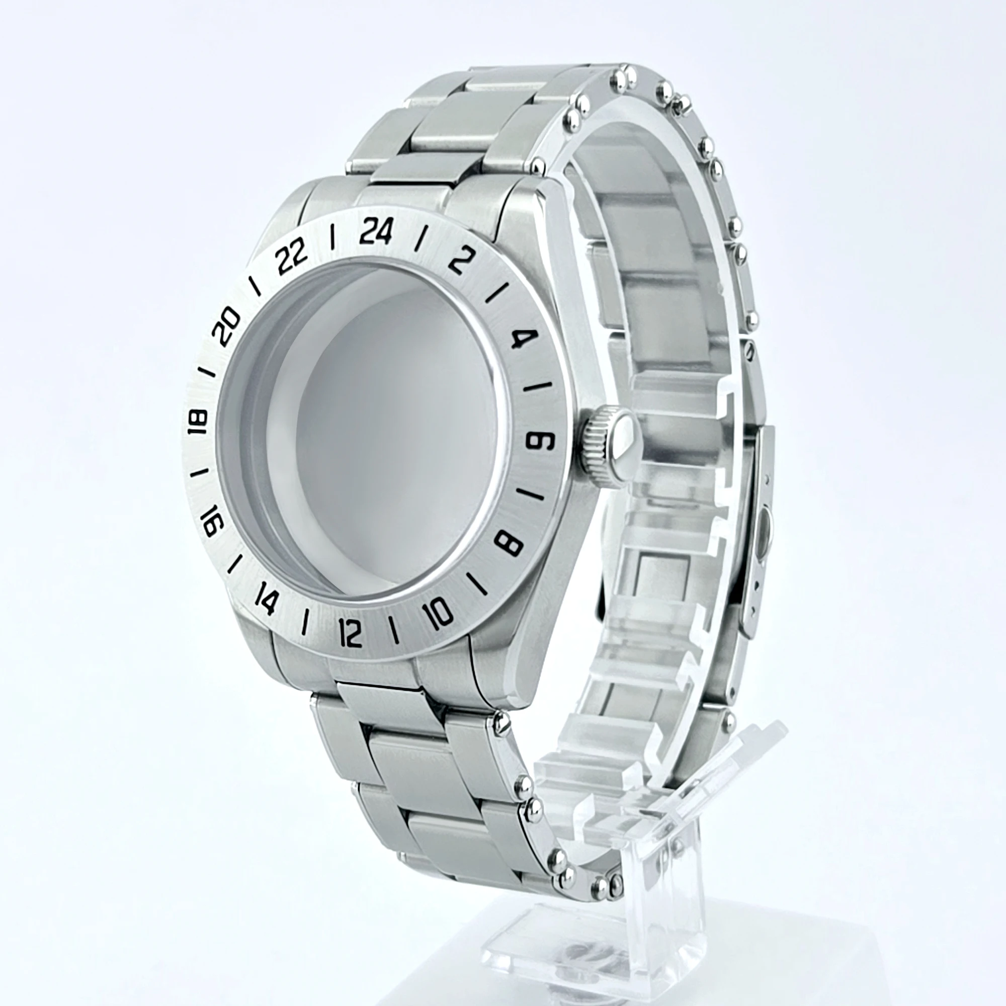 NEITON 39mm EXP 24 horas moldura fixa NH34 NH35 NH36 NH38 caixa de relógio de vidro safira pulseira sólida caixa de aço inoxidável