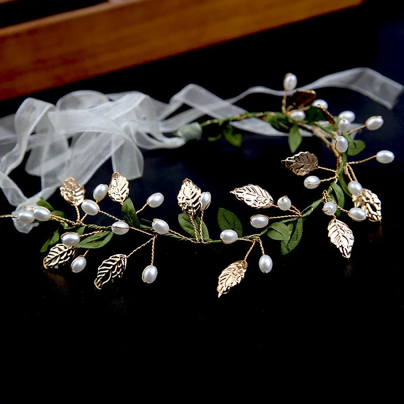 سوبر الخيال شونين على غرار الورقة الخضراء اللؤلؤ زهرة حلقة دبوس الشعر أداء ملحق ورقة فيونكة شعر مضفر أغطية الرأس عقال