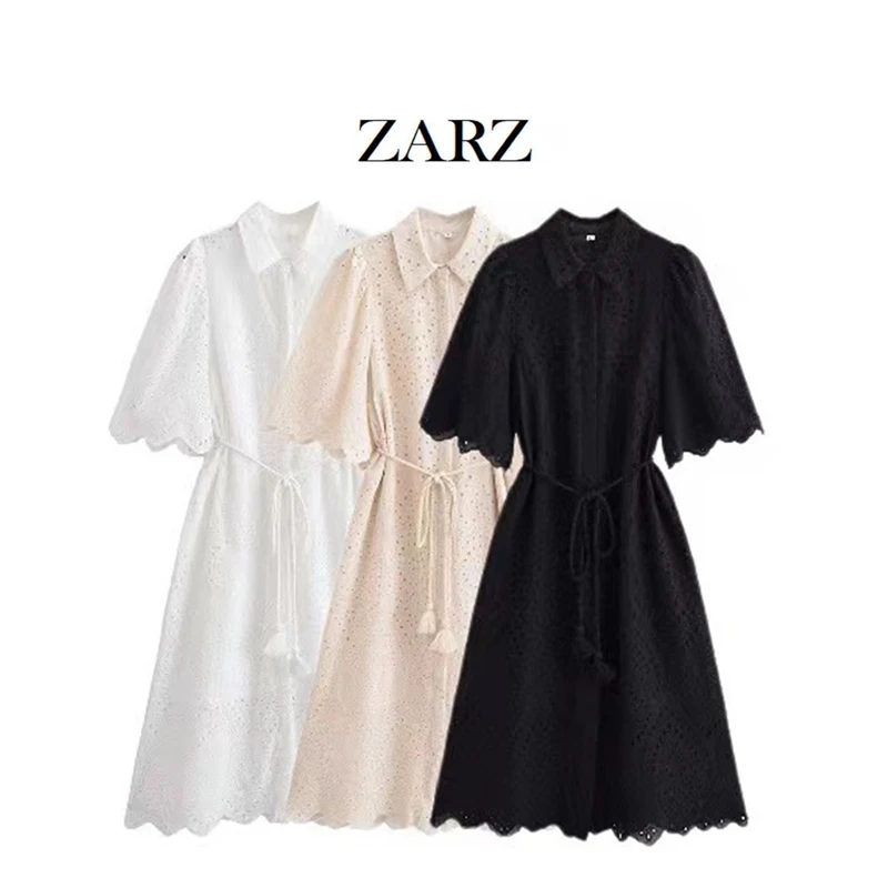 

2025 Summer Women Embroidery Dress With Lining Ladies Midi Dresses