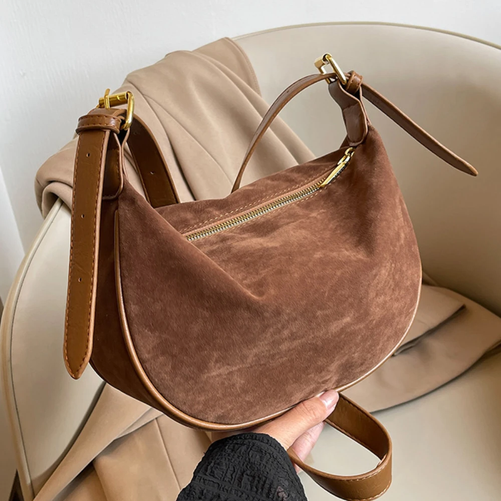 Vintage Suede Crossbody Bag Casual All-Match Large Capacity Soft Zipper Burgundy Packs Daily Working Commute One Shoulder Bags image 4
