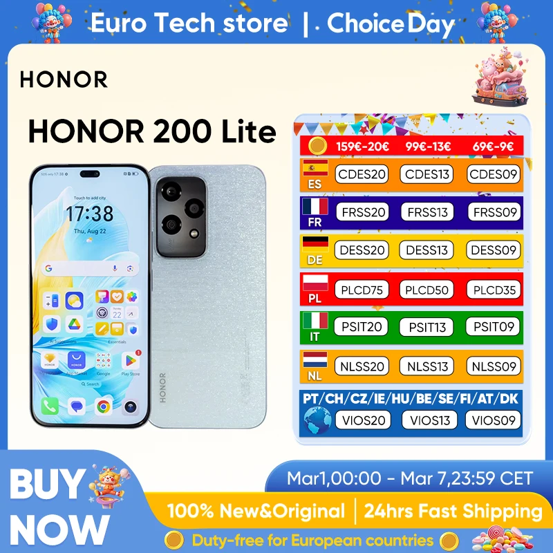 HONOR 200 Lite 5G Smartphone Globale Version 8 GB + 256 GB MediaTek Dimensity 6080 AMOLED 6,7 Zoll 4500 mAh 35 W SuperCharge 108 MP