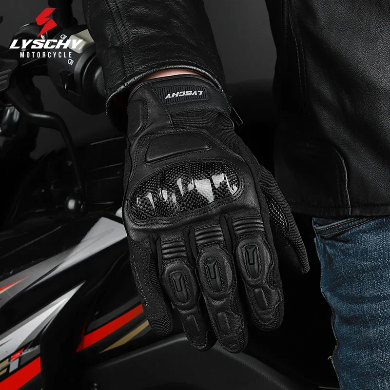 

LYSCHY Summer Cycling Gloves Carbon Fiber Anti Drop Comfortable Goatskin Leather Breathable Men's Motorcycle Gloves