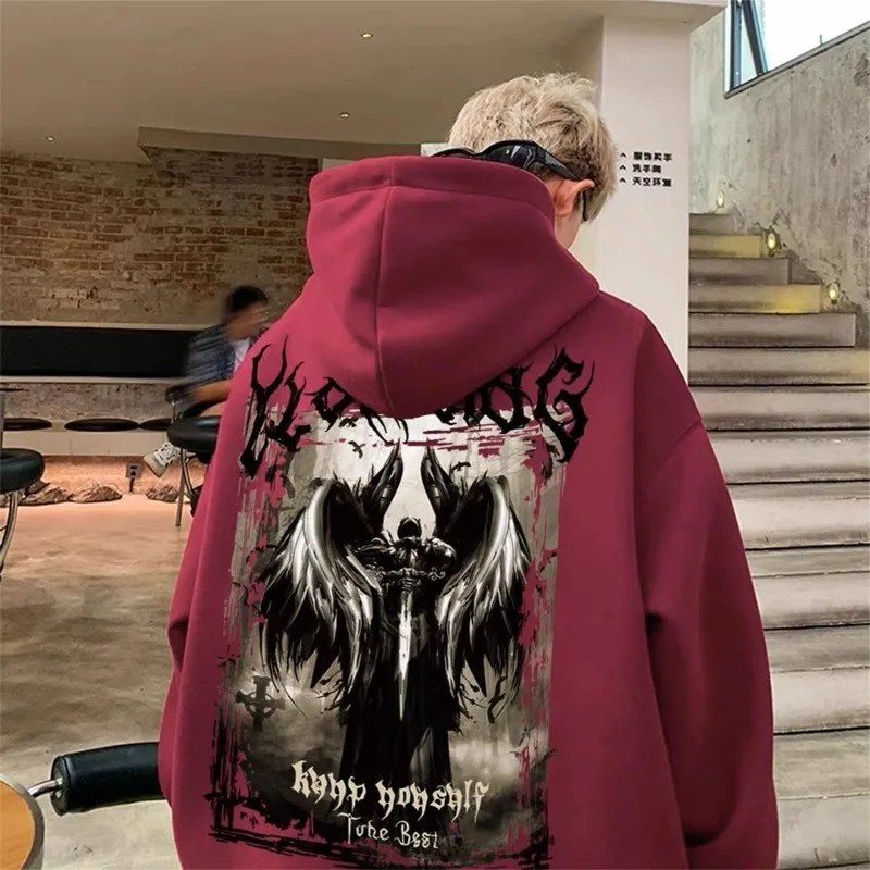 الشباب الخريف الشتاء المعتاد الطباعة الرجال مقنعين البلوز فضفاض مضحك Y2k الملابس مصمم القطن الكورية نمط الذكور هوديي