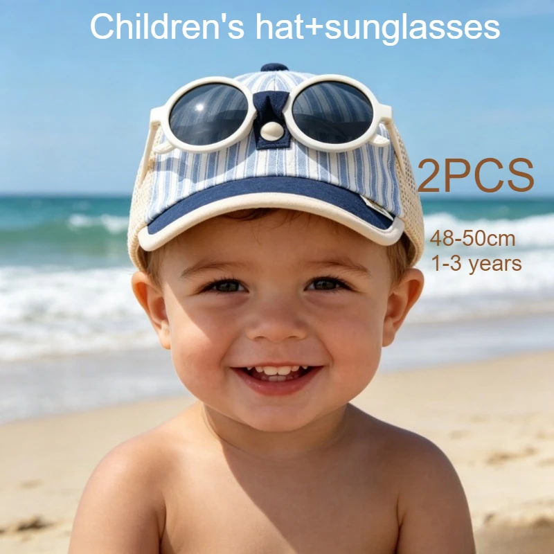 

Kids Sun Hat 48-50cm UV Protection Mesh Breathable Large Brim with Sunglasses Summer Beach Cap for Boys Girls Fisherman Hat